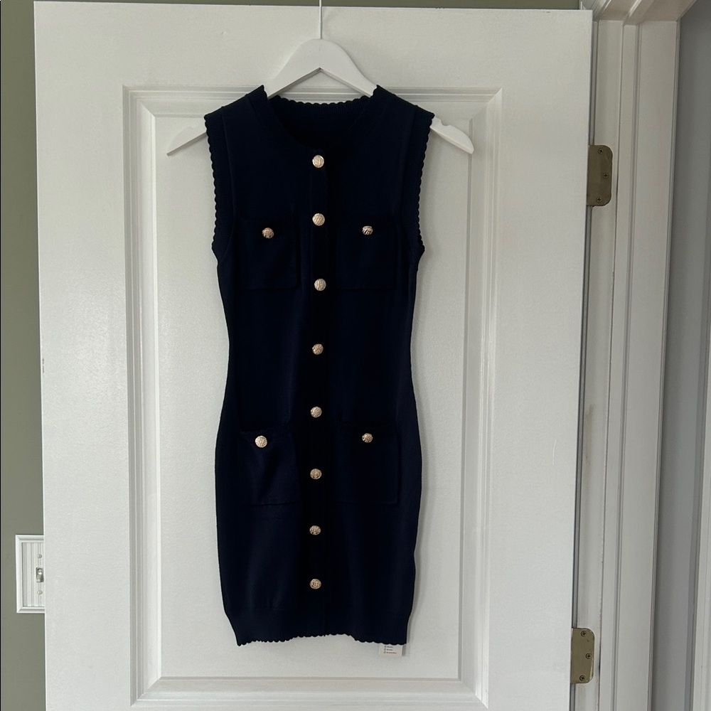 Cupshe Navy Sleeveless Button-Front Mini Dress with Gold Buttons